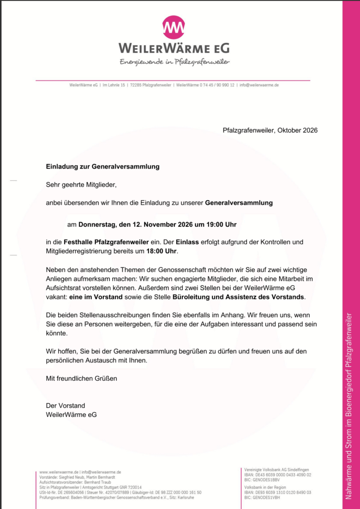 Einladung zur Generalversammlung 2026